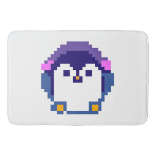 Cute pixeled penguin baby throw pillow bath mat