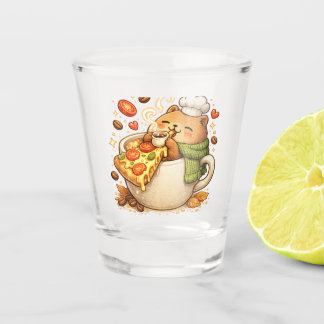 Cute Pizza Bear T-Shirt | Kawaii Fast Food Cartoon Shot Glass