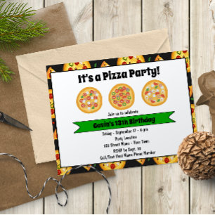 Cute Pizza Birthday Party Invitation