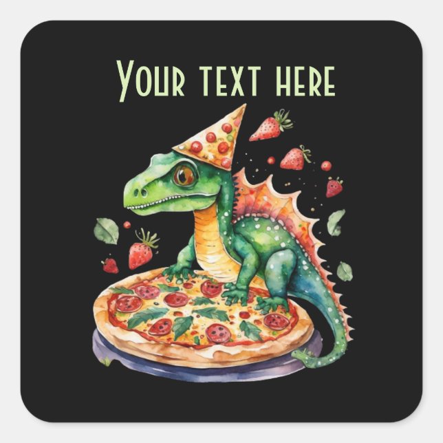 Cute pizza dinosaur party  square sticker (Front)