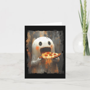 Cute Pizza Ghost Eating Pizza Funny Halloween Food Card