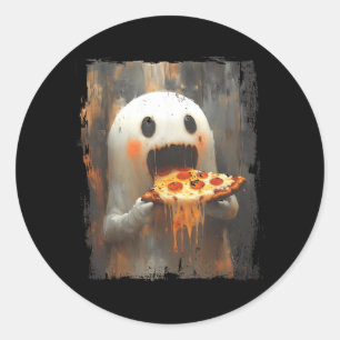Cute Pizza Ghost Eating Pizza Funny Halloween Food Classic Round Sticker