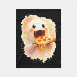 Cute Pizza Ghost Eating Pizza Funny Halloween Food Fleece Blanket