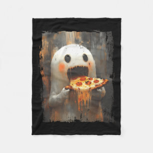 Cute Pizza Ghost Eating Pizza Funny Halloween Food Fleece Blanket
