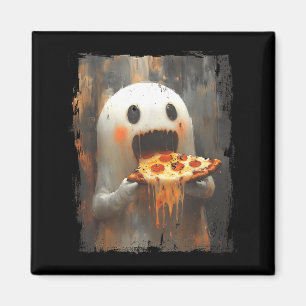 Cute Pizza Ghost Eating Pizza Funny Halloween Food Magnet