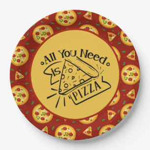cute pizza lovers party paper plate