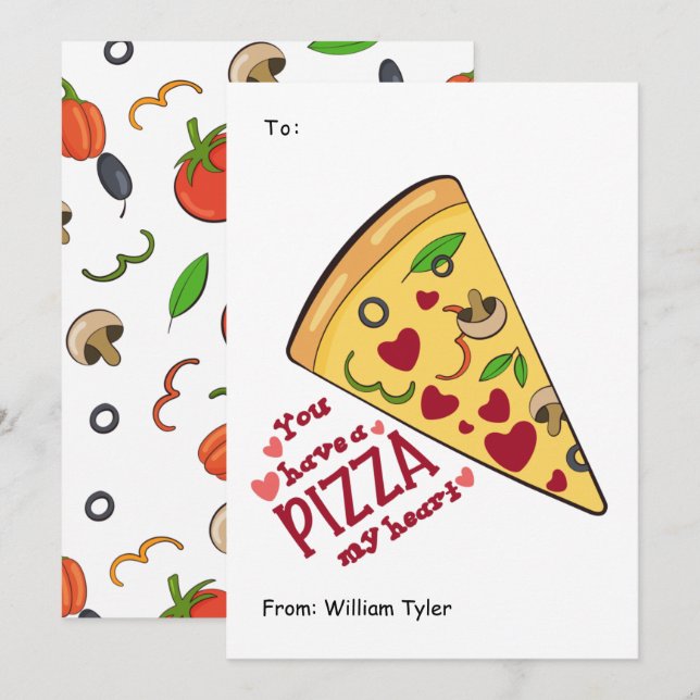 Cute Pizza My Heart ClassroomValentines Day  Holiday Card (Front/Back)