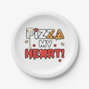 Cute Pizza My Heart Funny Foodie Pun for Pizza Paper Plate
