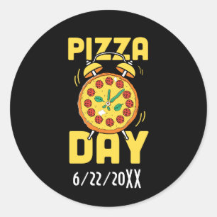 Cute pizza part add date classic round sticker