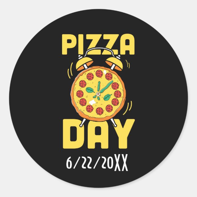 Cute pizza part add date classic round sticker (Front)