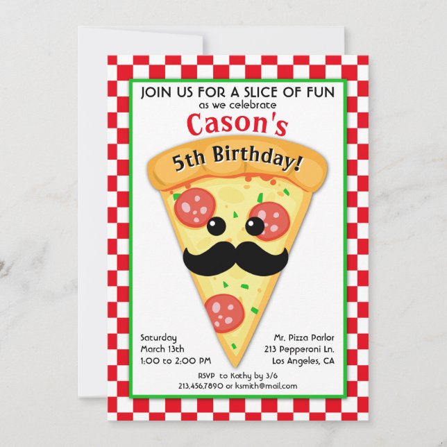 Cute Pizza Party Kid's Birthday Invitation (Front)