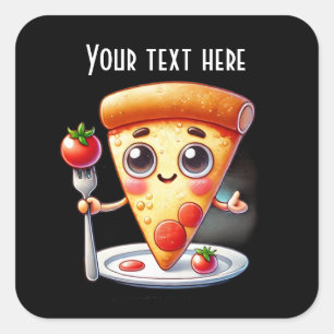 Cute pizza party lovers square sticker