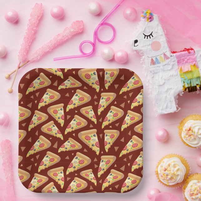 cute pizza party lovers tiled  paper plate (Party)