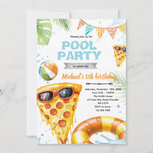 Cute pizza pool party theme invitation