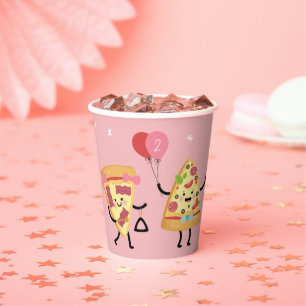 Cute Pizza Slices, Girls Pink Pizza Birthday Party Paper Cups