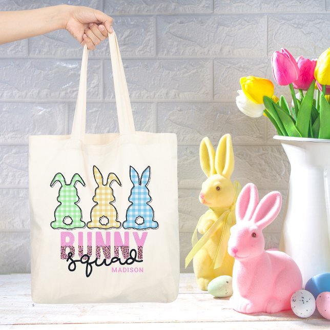 Cute Plaid Bunny Squad Rabbit Personalised Tote Bag (Creator Uploaded)