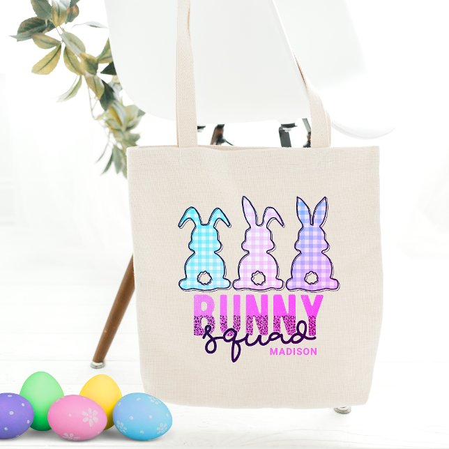Cute Plaid Bunny Squad Rabbit Personalised Tote Bag (Creator Uploaded)