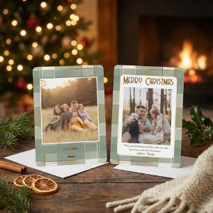 Cute Plaid Christmas Card with Family Photo 