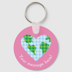 Cute Plaid Earth Heart Cartoon Icon Key Ring