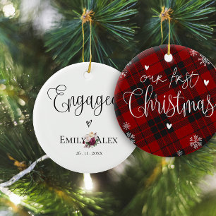 Cute Plaid Engaged Our First Christmas Ceramic Ornament