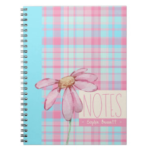 Cute plaid  pastel pink Daisy Notes Notebook 