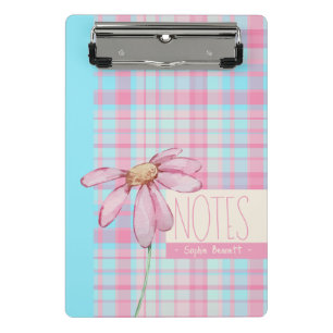 Cute plaid pastel pink Daisy Notes Notebook Mini Clipboard