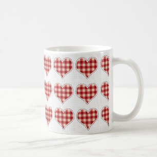 Cute Plaid Red Hearts Dotty Pattern Coffee Mug
