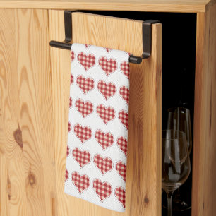 Cute Plaid Red Hearts Dotty Pattern Tea Towel