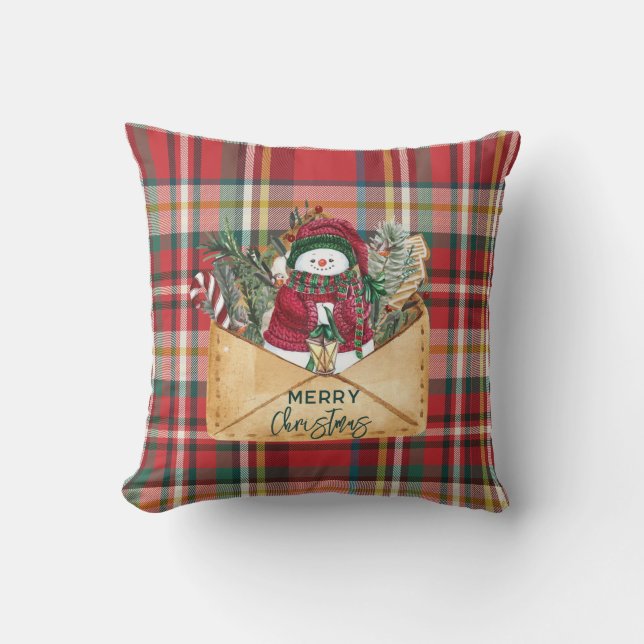 Cute Plaid Rustic Script Christmas Custom Family Cushion (Front)