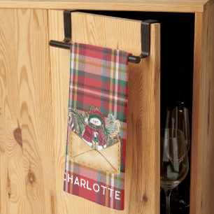 Cute Plaid Rustic Script Christmas Holidays Custom Tea Towel