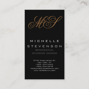 Cute Plain Grey Black Monogram Business Card