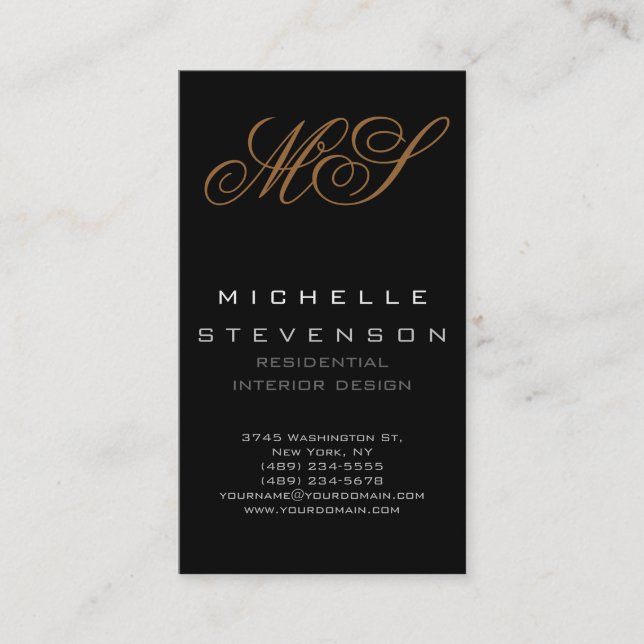 Cute Plain Grey Black Monogram Business Card (Front)