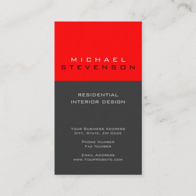 Cute Plain Grey Black Red Designer Business Card (Front)
