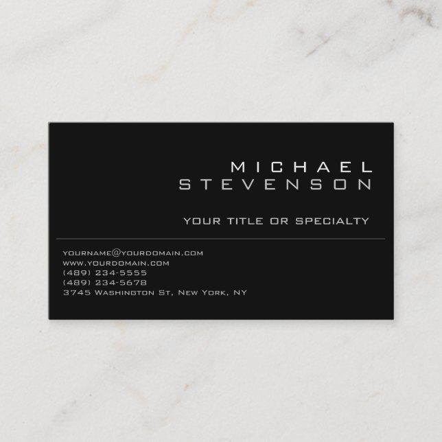 Cute Plain Grey Black Trendy Chic Business Card (Front)