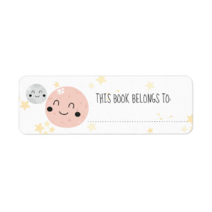Cute Planet Moon & Stars This Book Belongs To Return Address Label