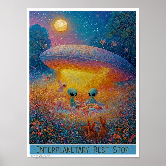 CUTE 'PLANETARY REST STOP' alien picnic Poster (Front)