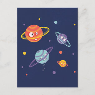 Cute Planets Cartoon Space Kids Postcard