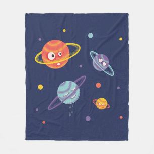 Cute Planets Cartoon Space Science Kids Fleece Blanket