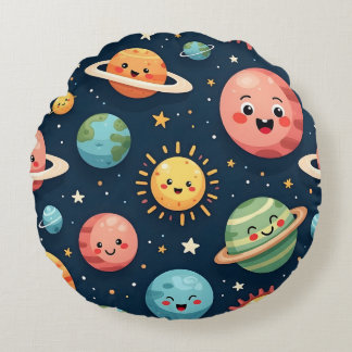 Cute Planets Kawaii Space Round Pillow