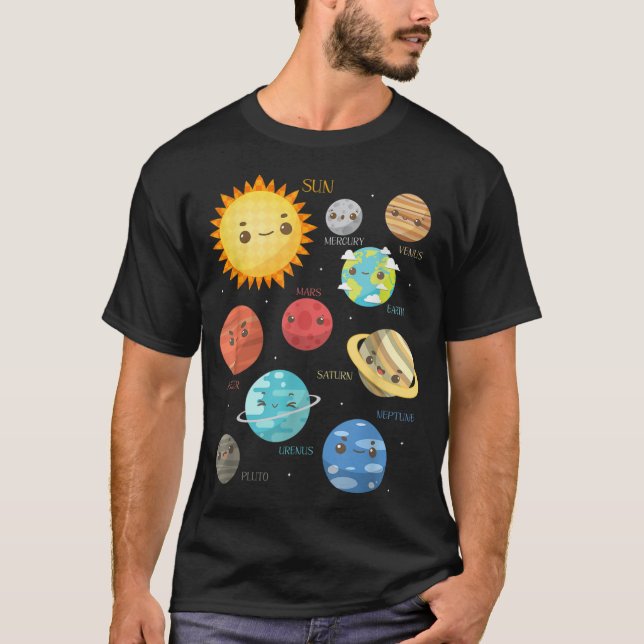 Cute Planets Kids Idea Science Astronomy T-Shirt (Front)