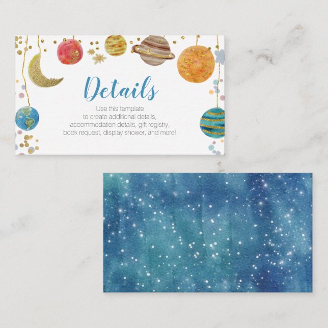 Cute Planets Outer Space Baby Shower Gold Glitter Enclosure Card (Front/Back)