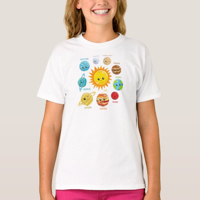 Cute Planets, Solar System, Space, Cosmos, Galaxy T-Shirt (Front)