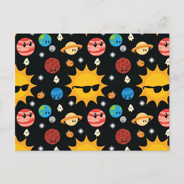 Cute Planets Space Pattern Postcard (Front)