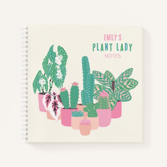 Cute Plant Lady Illustrated Houseplants Name Notebook (Front)