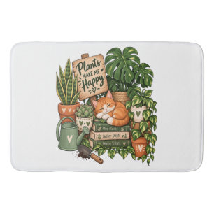 Cute Plant Lover Cat – Plants Make Me Happy Bath Mat