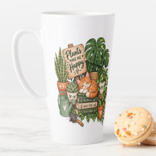 Cute Plant Lover Cat – Plants Make Me Happy Latte Mug