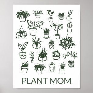 Cute Plant Mum Houseplant Illustration in Green Poster