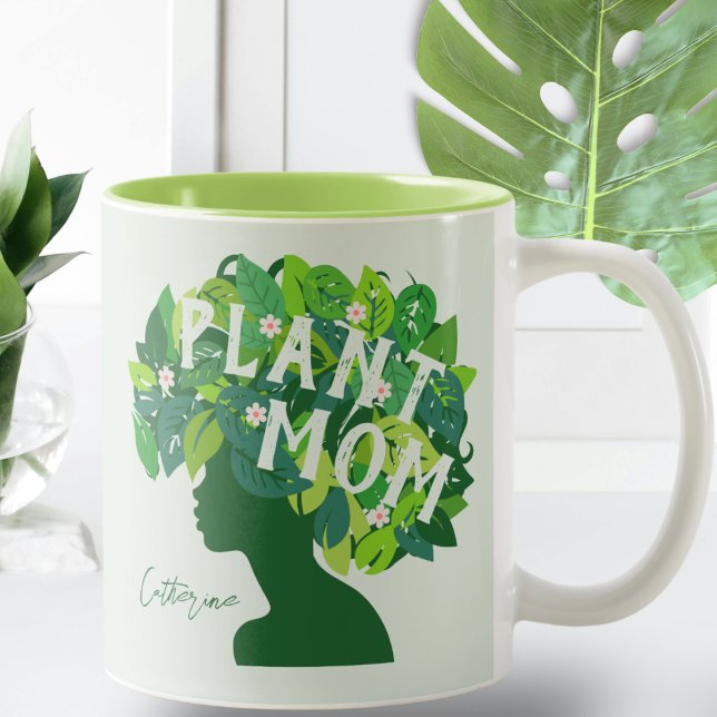 Cute Plant Mum Personalised Plant Lover Two-Tone Coffee Mug (Creator Uploaded)