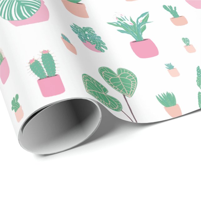 Cute Plant Pot Pattern Birthday Wrapping Paper (Roll Corner)