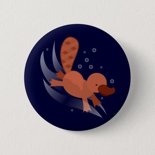 cute Platypus diving 6 Cm Round Badge (Front)